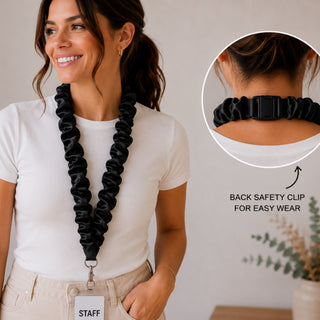 BLACK SATIN SCRUNCHIE LANYARD