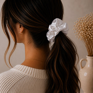 WHITE SATIN - HAIR SCRUNCHIE