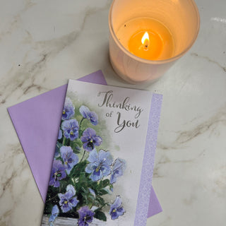 THINKING OF YOU PURPLE FLOWERS CARD